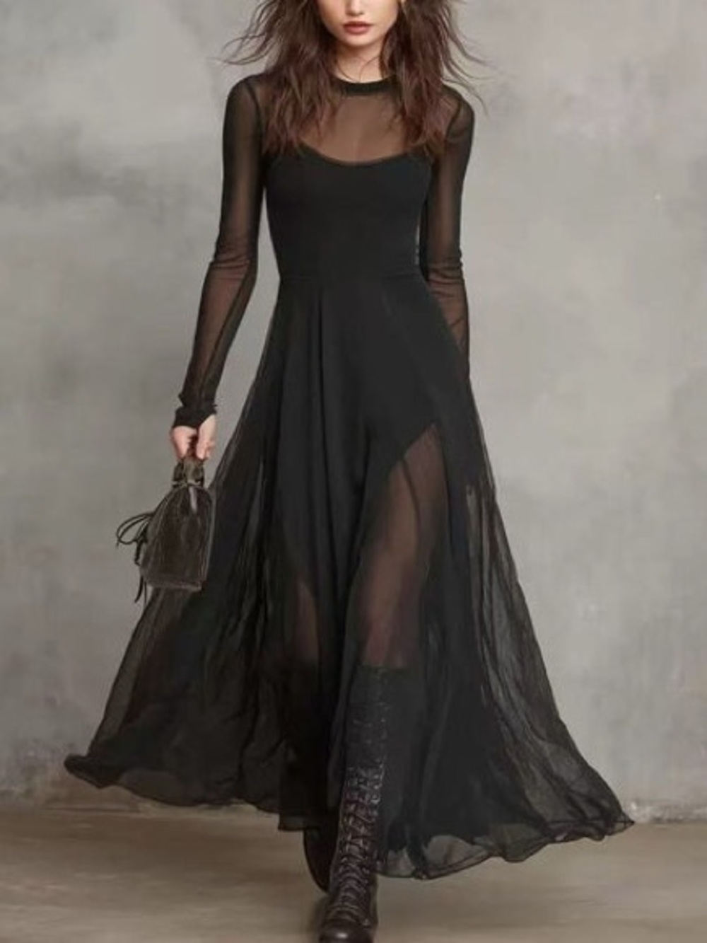 Sheer Mesh Maxi Dress Two-Piece Set